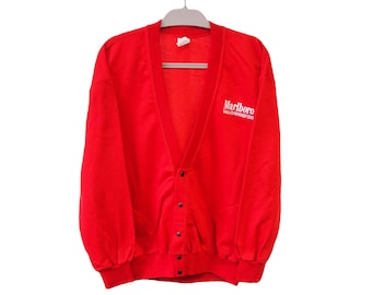 Sudadera estilo cárdigan Marlboro vintage, colección de cigarrillos retro, talla XL, color rojo, escote en V profundo, estilo deportivo de los años 90.