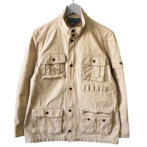 Chaqueta vintage Ralph Lauren talla L de mujer, multibolsillos, estilo safari/caza, color beige, estilo casual de los 90, estilo streetwear.
