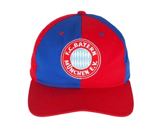 Vintage Bayern Munchen Cap football hat big logo Munich Red / Blue 90s Sport Style Casual Sportswear Headwear