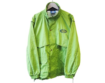 Vintage UMBRO jas met volledige ritssluiting, maat L, groen, sportieve stijl, lichtgewicht, jaren 90, sportieve casual stijl, windjack.