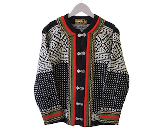 Vintage Nordstrikk Cardigan Sweater Hooks Women's heavy wool jumper black M 90s Retro Style Jumper Pullover Casual