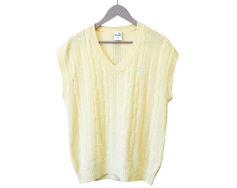 Vintage Puma Vest Yellow Sweater Jumper Size L Tennis Style 90s Retro Style Jumper Pullover Casual