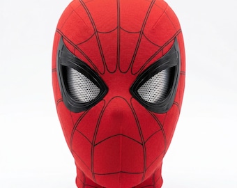Cosplay de masque d'araignée rouge | Couvre-visage de héros inspiré des retrouvailles de Peter Parker | Accessoire de cosplay pour adulte | Lentilles en mesh 3D respirantes