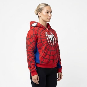 Spider-Man Full Zip Hoodie | Marvel Spider-Man Mask Hooded Sweatshirt | Superhero Cosplay Streetwear | Peter Parker Fan Gift Graphic image 4
