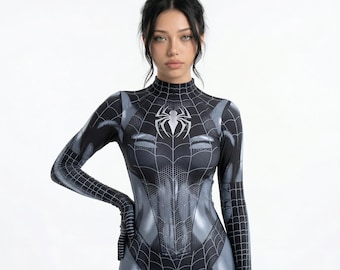 Costume noir Spider-Man Cosplay | Body super-héros Symbiote | Combinaison intégrale pour femme | Déguisement d'Halloween Zentai | Vêtements pour fans de Comic Con