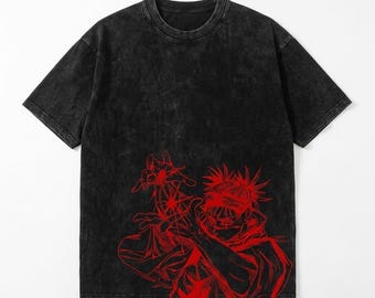 Maglietta Choso JJK / Maglietta con grafica vintage acid wash / Streetwear anime dark / Regalo unisex per giocatori otaku / Cotone pesante oversize