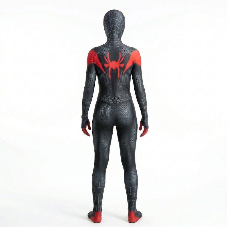 Disfraz de Spider-Man negro / Traje inspirado en Miles Morales del Spider-Verse / Traje de Halloween para adultos / Máscara 3D con lentes y diseño de telaraña imagen 7