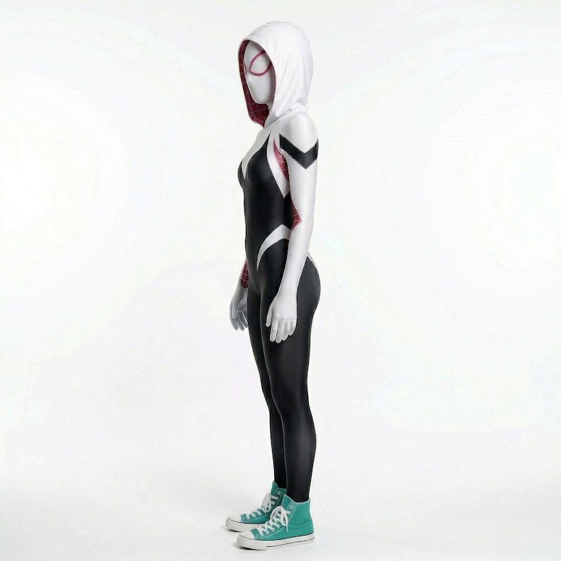 Costume d'araignée blanche Cosplay | Costume inspiré de Spider-Verse de Gwen Stacy | Body intégral de héros | Tenue d'Halloween pour femme | Zentai à capuche image 5