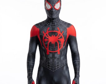 Black Spider Suit Cosplay | Miles Morales Spider-Verse Inspired Outfit | Adult Halloween Bodysuit | 3D Mask Lenses & Web Pattern Costume