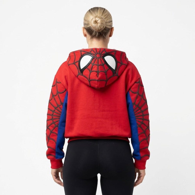 Spider-Man Full Zip Hoodie | Marvel Spider-Man Mask Hooded Sweatshirt | Superhero Cosplay Streetwear | Peter Parker Fan Gift Graphic image 3