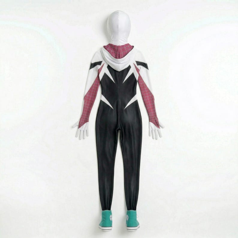 Costume d'araignée blanche Cosplay | Costume inspiré de Spider-Verse de Gwen Stacy | Body intégral de héros | Tenue d'Halloween pour femme | Zentai à capuche image 8