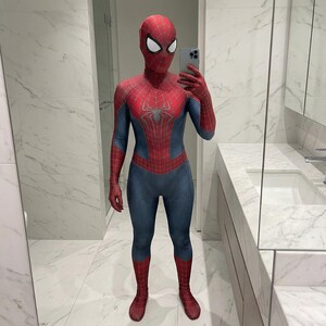 Red Spider Suit Cosplay | Andrew Garfield ASM2 Inspired Costume | Web Pattern Hero Outfit | Adult Halloween Bodysuit | 3D Textured Body image 2