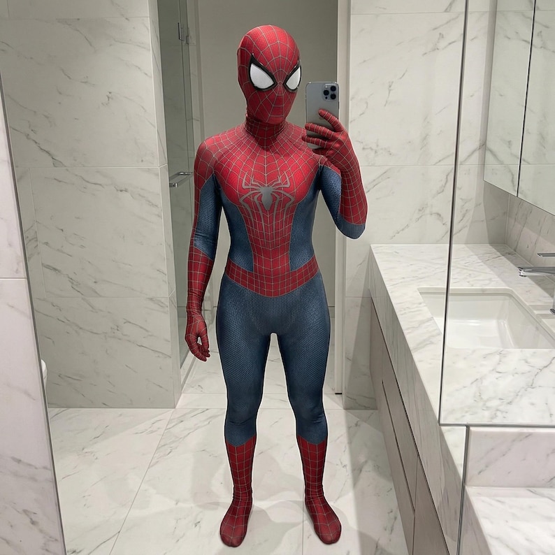 Red Spider Suit Cosplay | Andrew Garfield ASM2 Inspired Costume | Web Pattern Hero Outfit | Adult Halloween Bodysuit | 3D Textured Body image 2