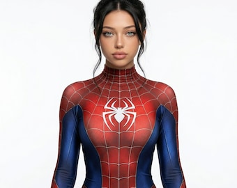 Body cosplay Spider-Man | Costume d'Halloween de super-héros | Costume Spidey Zentai pour femme | Tenue pour la convention de la bande dessinée | Combinaison stretch rouge bleu