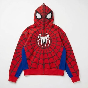Spider-Man Full Zip Hoodie | Marvel Spider-Man Mask Hooded Sweatshirt | Superhero Cosplay Streetwear | Peter Parker Fan Gift Graphic image 1