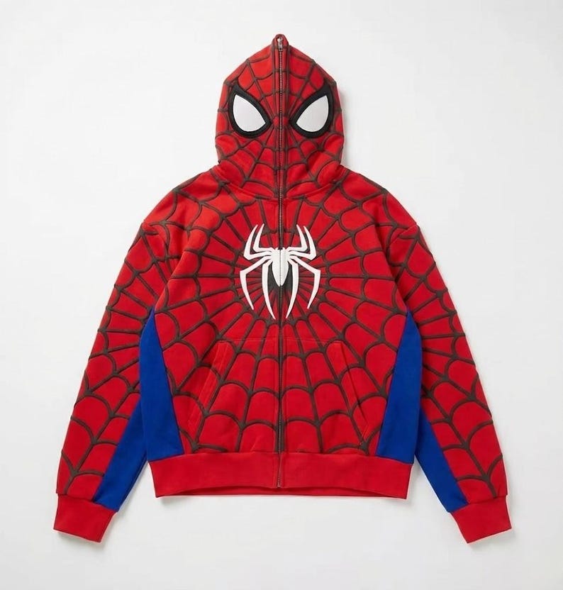 Spider-Man Full Zip Hoodie | Marvel Spider-Man Mask Hooded Sweatshirt | Superhero Cosplay Streetwear | Peter Parker Fan Gift Graphic image 1