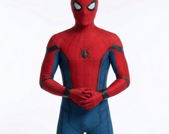 Disfraz de Spider-Man Rojo / Disfraz de Tom Holland para Homecoming / Traje unisex de Halloween para adultos / Traje de héroe de Peter Parker / Lentes de telaraña 3D