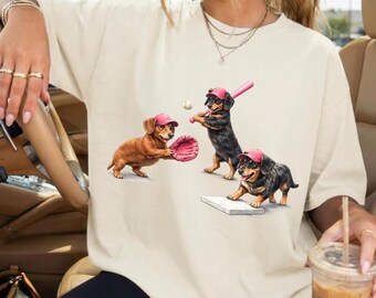 Dachshund Baseball Mama Shirt, Funny Doxie Ballfield Dark Tee, Travel Baseball Softball Tournament Dog Mom PNG Gift Idea Cute Sports Fan