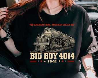 Big Boy 4014 ånglok PNG, amerikansk flagga tågskjorta design, vintage järnväg grafisk t-shirt, patriotisk tågälskare digital nedladdning