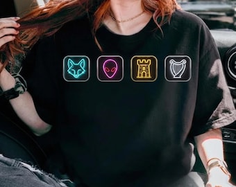 Spurs Fox Alien Castle Harp Graphic Png, Retro Symbol Meme Shirt, Pop Culture Apparel Digital Download