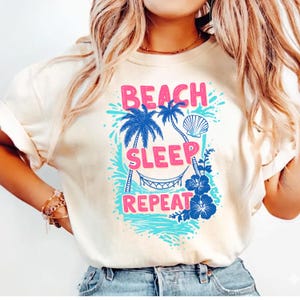 Beach Sleep Repeat Stripes Png, Summer Vacation Tropical Flower Graphic, Relaxing Island Vibes Digital Download, Summer Png Design