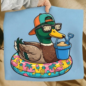 Pato con ambiente veraniego PNG, diseño divertido para camisetas de verano, gráfico para camisetas de verano infantiles, pato veraniego PNG para niños y niñas, camiseta para vacaciones en la playa, vacaciones de verano imagen 7