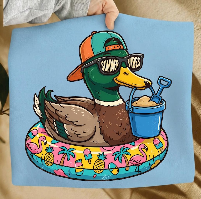 Pato con ambiente veraniego PNG, diseño divertido para camisetas de verano, gráfico para camisetas de verano infantiles, pato veraniego PNG para niños y niñas, camiseta para vacaciones en la playa, vacaciones de verano imagen 7