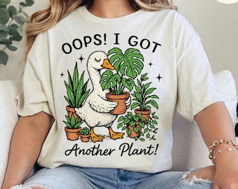 Oops! I Got Another Plant PNG - Funny Goose Plant Mom Graphic - Vintage Aesthetic Monstera Art - Cute Cottagecore Goose T-Shirt Design