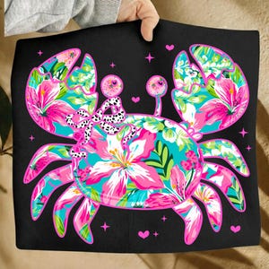 Coastal Crab PNG: Summer Tropical Ocean Brushstroke Floral Sublimation Design, Funny Beach Retro Summer ORIGINAL Design