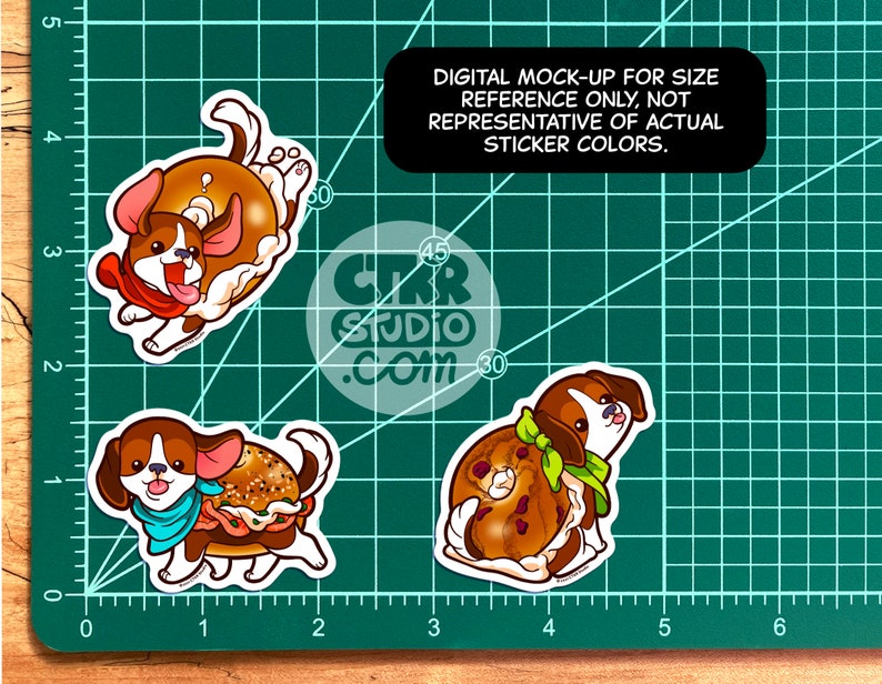 PK024 Beagle Bagels 3pc Sticker Pack / Cute Food Pups / Delicious Doggos / UV Protected Vinyl Stickers image 3