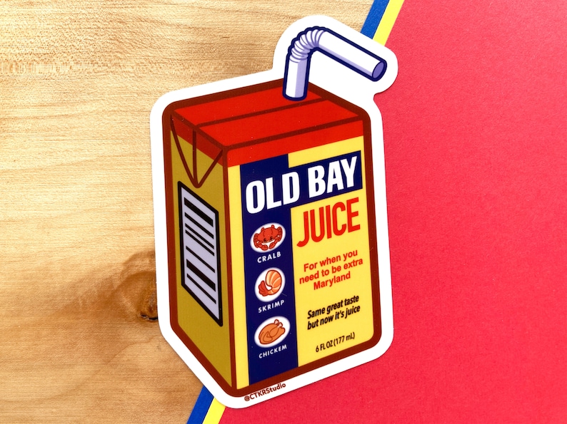 VS083 Old Bay Juice Box Vinyl Sticker / Kawaii Maryland Brand Crab Seasoning Parody / Waterproof Sticker image 2