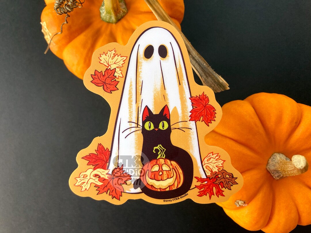VS168 Fall Ghost, Black Cat and Pumpkin Vinyl Sticker / Spooky Season ...