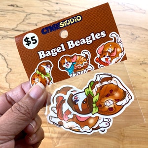 PK024 Beagle Bagels 3pc Sticker Pack / Cute Food Pups / Delicious Doggos / UV Protected Vinyl Stickers image 2