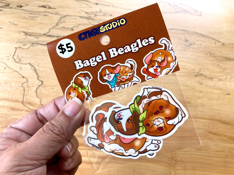 PK024 Beagle Bagels 3pc Sticker Pack / Cute Food Pups / Delicious Doggos / UV Protected Vinyl Stickers image 2