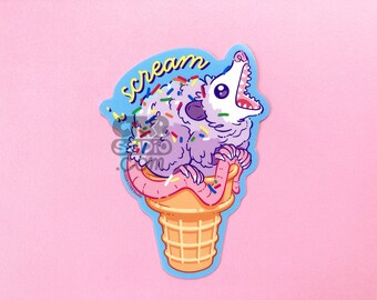 VS204 Ice Cream Funny Screaming Possum / Cute Summer Treat / I Scream Pun / Waterproof Vinyl Sticker