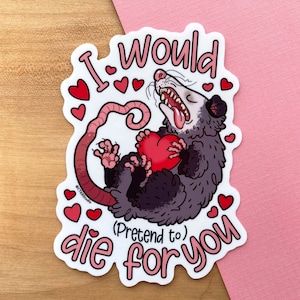 VS009 Funny Possum Lover Valentine Vinyl Sticker / Anti Valentine Opossum Playing Dead Decal / Cute gift to put in Valentine cards