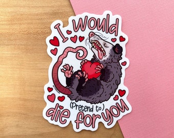 VS009 Funny Possum Lover Valentine Vinyl Sticker / Anti Valentine Opossum Playing Dead Decal / Cute gift to put in Valentine cards