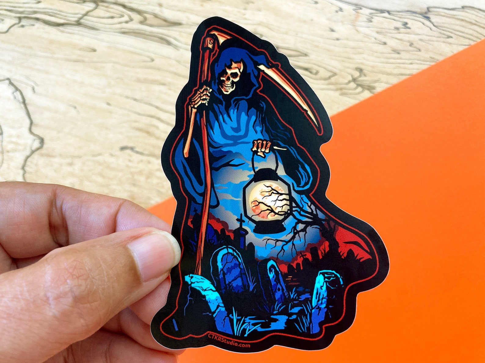 Death Reaper Sticker VS113 Grim Reaper With Graveyard Scene Vinyl Sticker / Death With Full ...