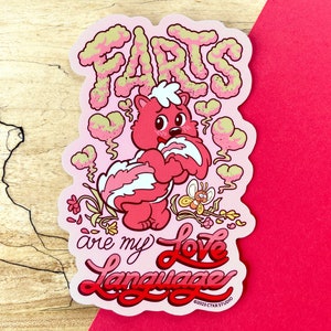 VS131 Farts Are My Love Language vinylsticker / Funny Valentine stinkdier scheten laten harten / Prikkelbaredarmsyndroom / Lactose-intolerantie