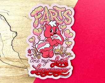 VS131 Farts Are My Love Language Vinyl Sticker / Funny Valentine Skunk Farting Hearts / Irritable Bowel Syndrome / Lactose Intolerant