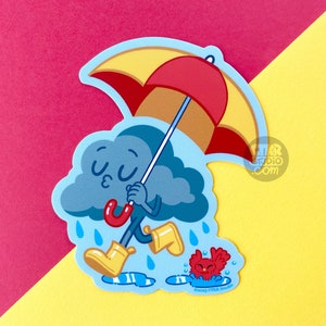 VS143 Nuage de pluie avec autocollant vinyle parapluie / Douche solaire / Amoureux des jours de pluie / Funny Kawaii Red Bird image 2