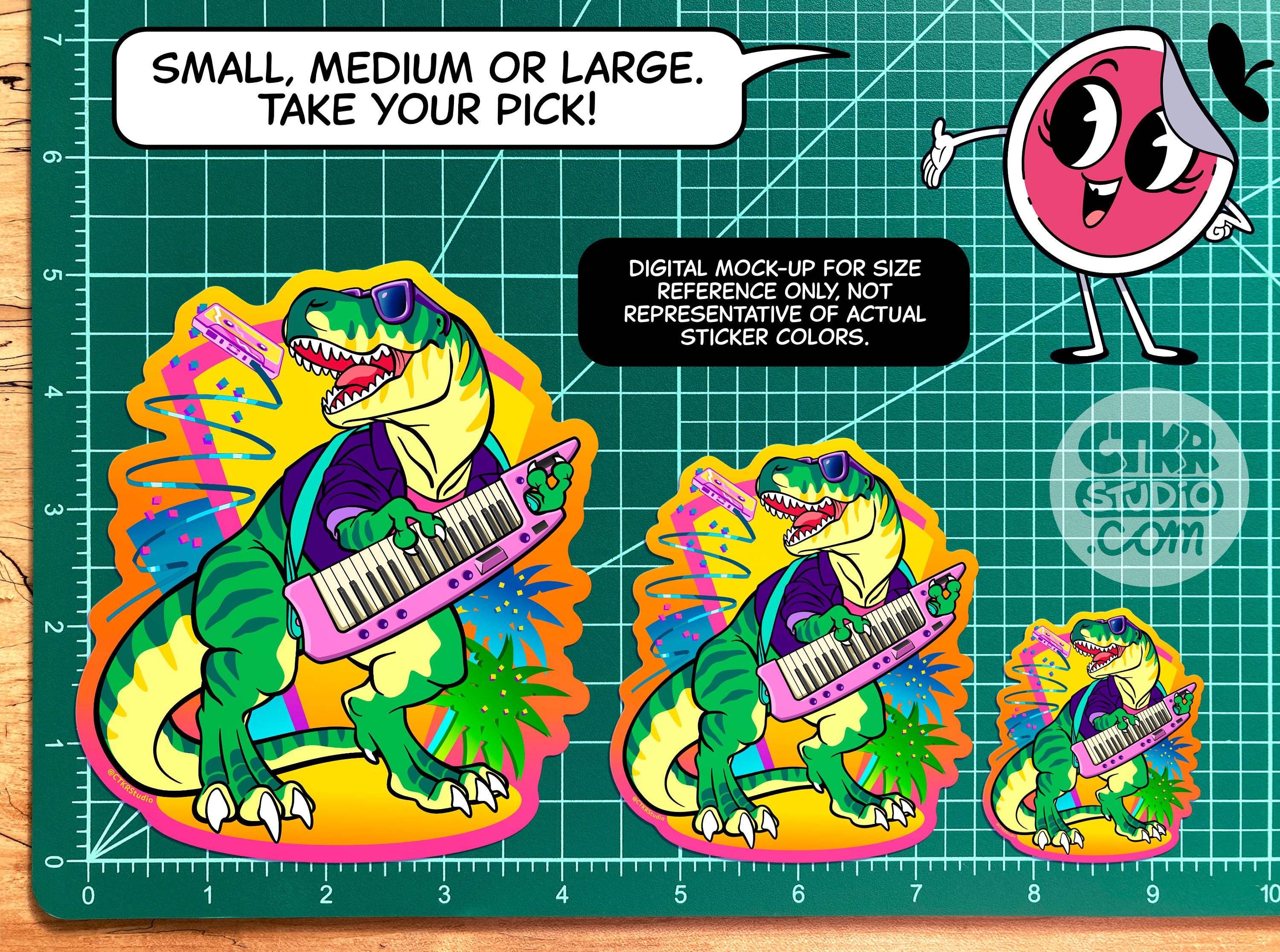 VS064 Key Rex 80s Keytar Dinosaur Vinyl Sticker / Retro Etsy