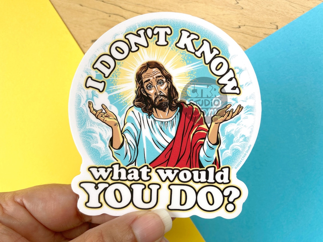VS193 Shrugging Jesus Vinyl Sticker / WWJD Parody / What Would