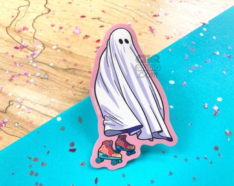 VS176 Rollerskating Sheet Ghost / Skating Boo Ghost / Roller derby / Halloween / waterproof Vinyl Sticker