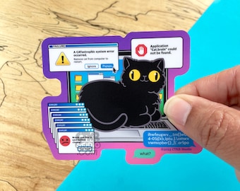 VS146B Laptop Cat Error Vinyl Sticker / Vaporwave Glitchcore Aesthetic / Computer Error Message Windows / Head Empty No Thoughts