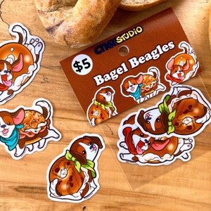 PK024 Beagle Bagels 3pc Sticker Pack / Cute Food Pups / Delicious Doggos / UV Protected Vinyl Stickers image 1