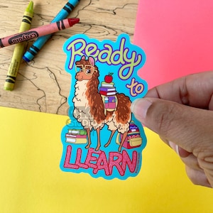 VS161 Ready to Llearn Llama / Back to School / Funny Teacher Gift / Student Gift / Sticker for Notebook Sketchbook Water bottle Locker Car