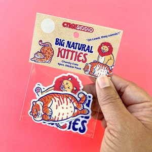 PK032 Big Natural Kitties Vinyl Sticker Pack / Cute Chonky Jungle Cats / 4 Sticker / Oh Lawd He Comin /