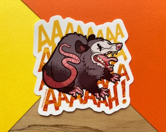 VS054 Screaming Possum Vinyl Sticker / Existentialist Hissing Opossum Sticker / Weird Funny Trash Meme Decal