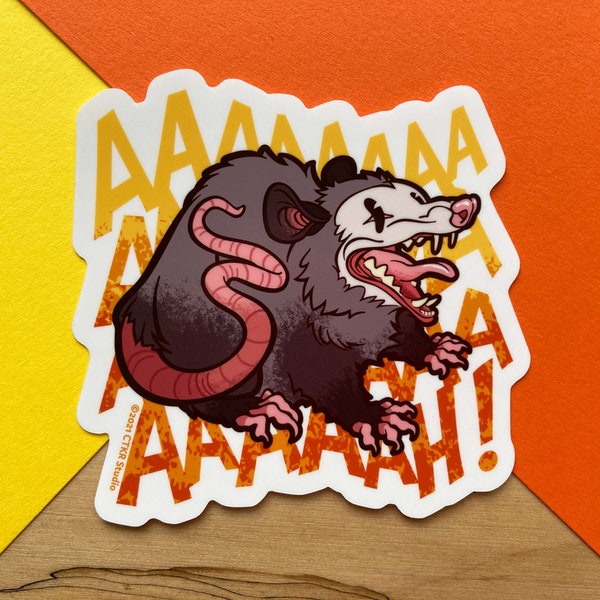 VS054 Screaming Possum Vinyl Sticker / Existentialist Hissing Opossum Sticker / Weird Funny Trash Meme Decal